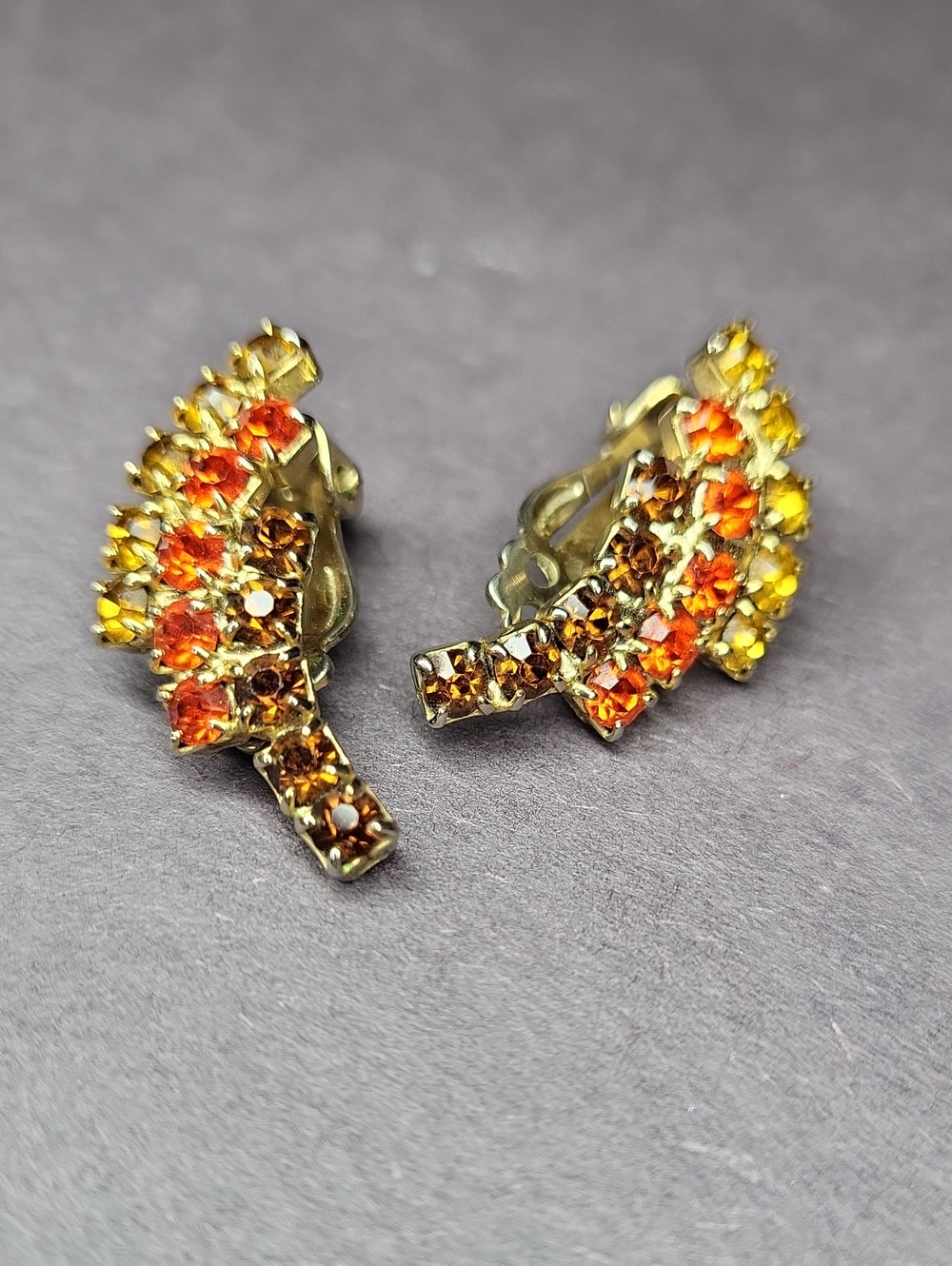 Orange & Yellow Crystal Clip-On Earrings